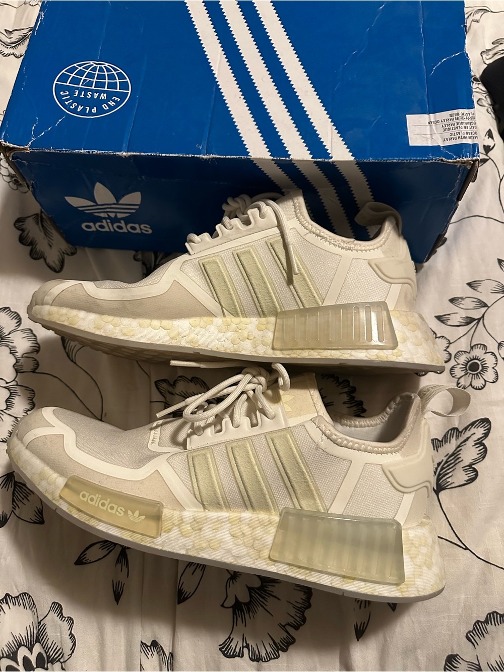 adidas NMD R1 Trainers in Cream and Off-White